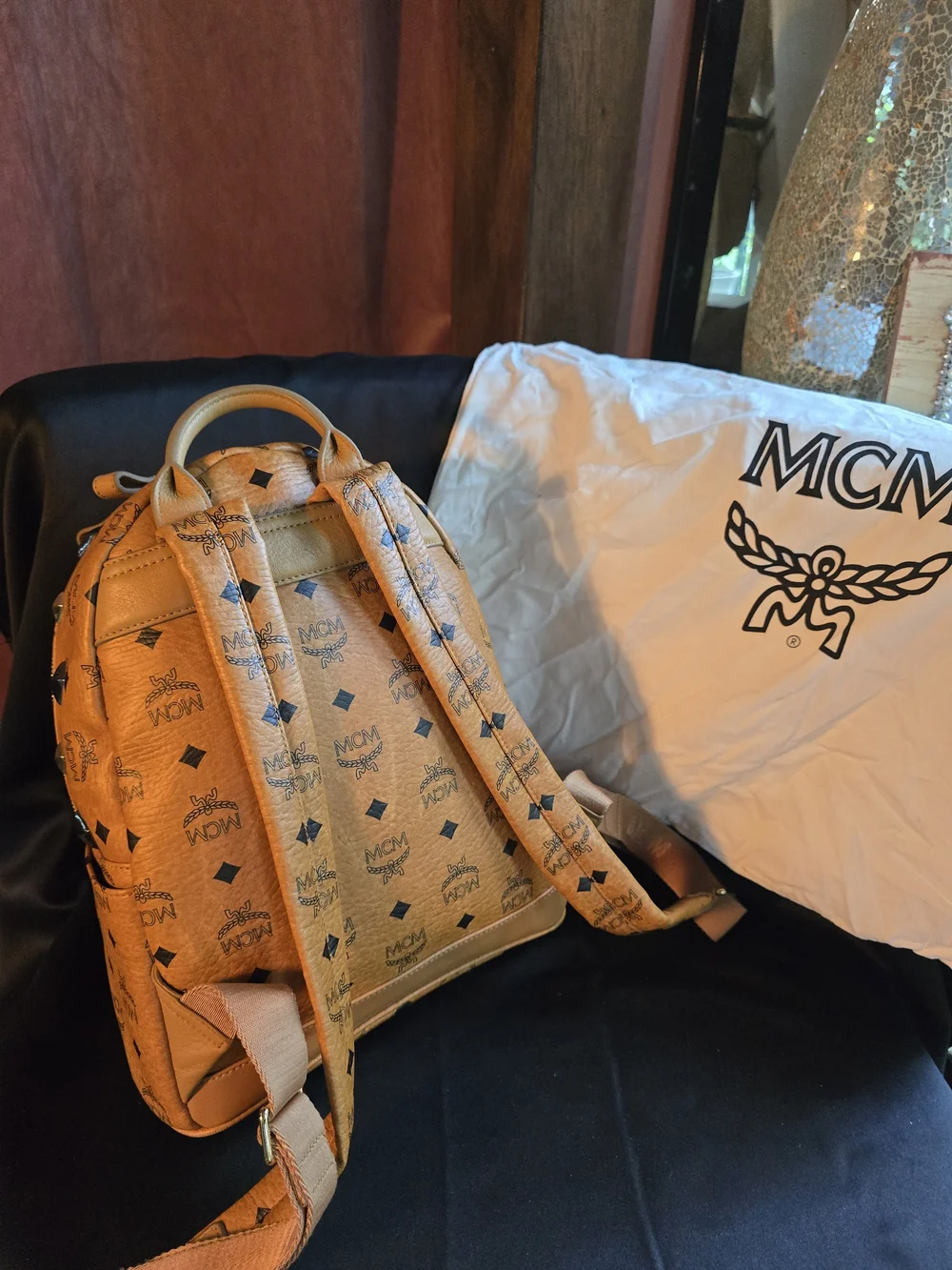 MCM Cognac Visetos Studded Mini Backpack